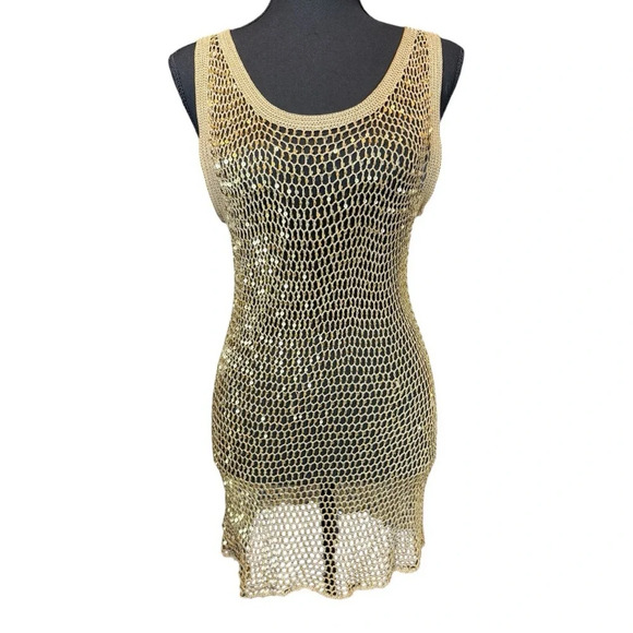 Tops - Gold sequin crochet tank top tunic size S/M